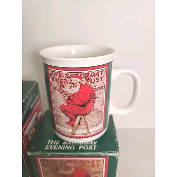 2 VTG Norman Rockwell Saturday Evening Post Merry Christmas Mug Ceramic W/ BOX - Picture 4 of 5